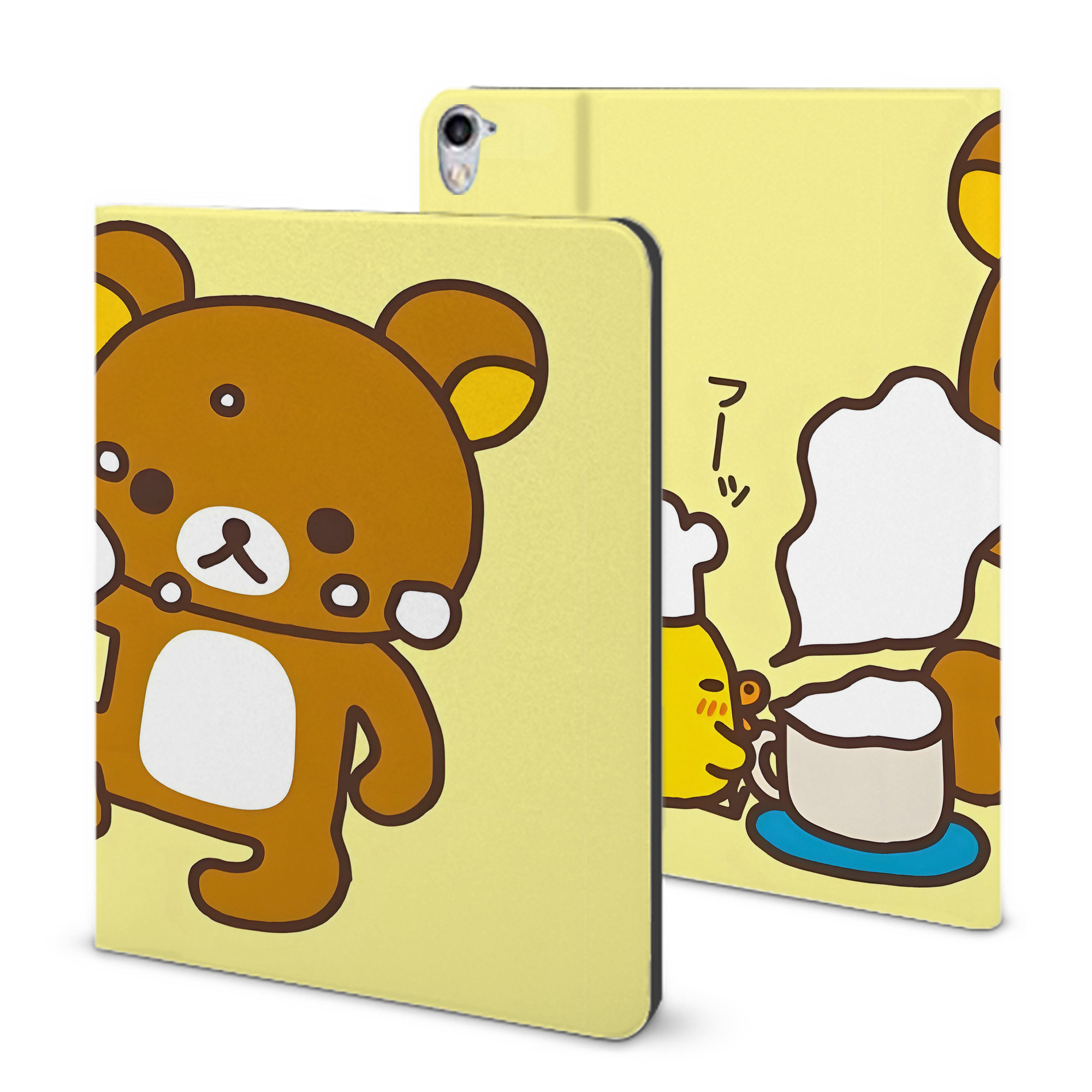 （画像用） リラックマ リラックマ キイロイトリ Rilakkuma Korilakkuma Kiiroitori IPad ケース ブック型 PUレザー TPU 耐衝撃 軽量 薄型 ペン収納なし 全面保護 IPad 各モデル対応